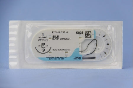 J & J Healthcare Systems Perma-Hand Suture with Needle Nonabsorbable Coated Black Suture Braided Silk Size 1 30 Inch Suture 1-Needle 26 mm Length 1/2 Circle Taper Point Needle - K835H