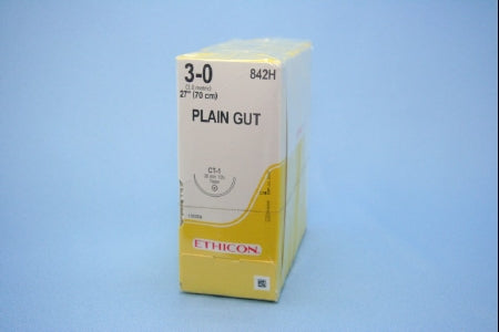 J & J Healthcare Systems Suture with Needle Absorbable Uncoated Undyed Suture Plain Gut Size 3-0 27 Inch Suture 1-Needle 36 mm Length 1/2 Circle Taper Point Needle - 842H