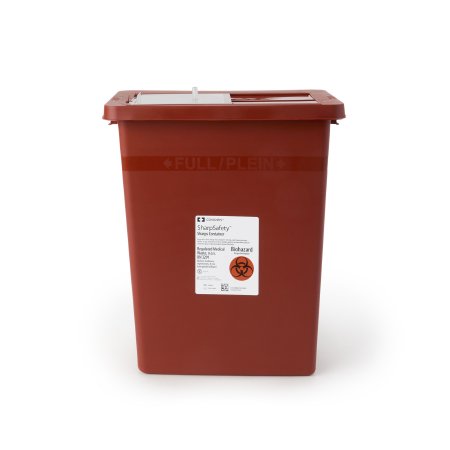 SharpSafety - Sharps Container 17-3/4 H X 11 W X 15-1/2 D Inch 8 Gallon Red Base / White Lid Vertical Entry Sliding Lid - 8980S