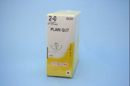 J & J Healthcare Systems - Suture with Needle Absorbable Uncoated Undyed Suture Plain Gut Size 2 - 0 27 Inch Suture 1-Needle 36 mm Length 1/2 Circle Taper Point Needle - 843H