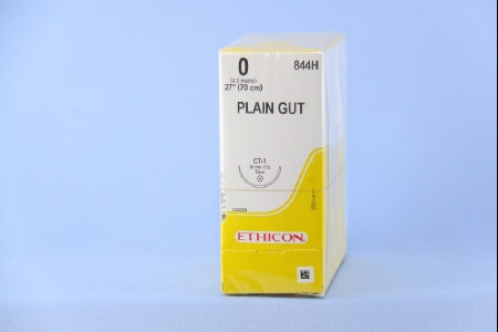 J & J Healthcare Systems Suture with Needle Absorbable Uncoated Undyed Suture Plain Gut Size 0 27 Inch Suture 1-Needle 36 mm Length 1/2 Circle Taper Point Needle - 844H