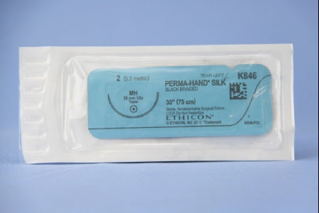 Perma-Hand - Suture with Needle Nonabsorbable Coated Black Suture Braided Silk Size 2 30 Inch Suture 1-Needle 36.4 mm Length 1/2 Circle Taper Point Needle - K846H