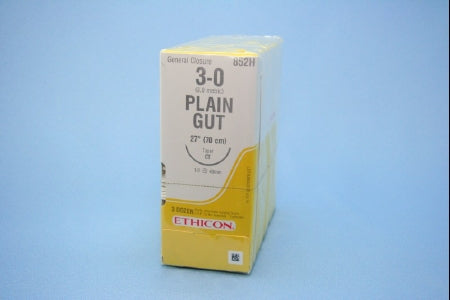 J & J Healthcare Systems Suture with Needle Absorbable Uncoated Undyed Suture Plain Gut Size 3-0 27 Inch Suture 1-Needle 40 mm Length 1/2 Circle Taper Point Needle - 852H
