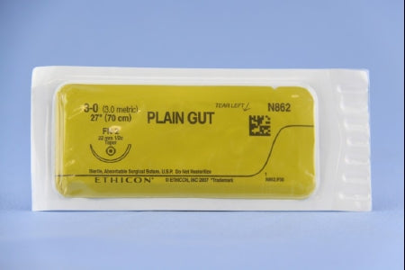 J & J Healthcare Systems - Suture with Needle Absorbable Uncoated Undyed Suture Plain Gut Size 3 - 0 27 Inch Suture 1-Needle 22 mm Length 1/2 Circle Taper Point Needle - N862H