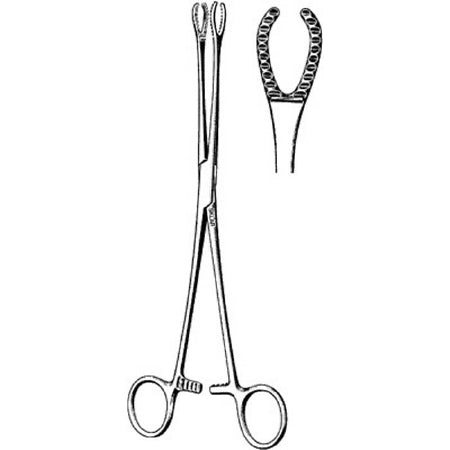Sklar - Grasping Forceps Gutglass 9-1/2 Inch Length OR Grade Stainless Steel NonSterile Ratchet Lock Finger Ring Handle Straight Serrated Open C End Tips - 90-8090