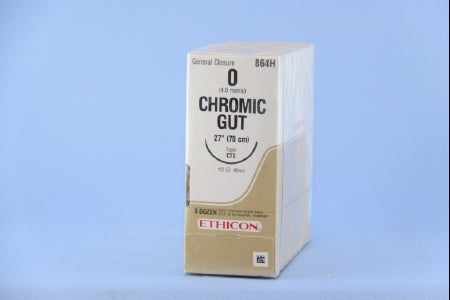 J & J Healthcare Systems - Suture with Needle Absorbable Uncoated Undyed Suture Chromic Gut Size 0 27 Inch Suture 1-Needle 48 mm Length 1/2 Circle Taper Point Needle - 864H