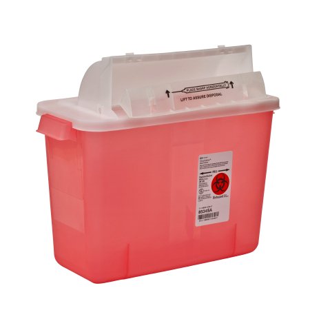 SharpStar In-Room - Sharps Container 11-3/4 H X 13-3/4 W X 6 D Inch 2 Gallon Translucent Red Base / Translucent Lid Horizontal Entry Counter Balanced Door Lid - 8534SA