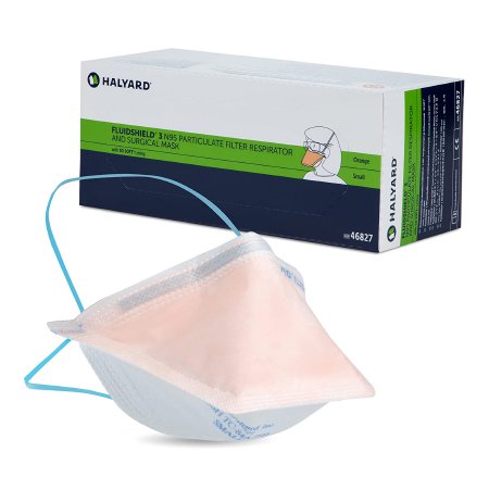 FluidShield - Particulate Respirator / Surgical Mask Medical N95 Flat Fold Elastic Strap Small Orange NonSterile ASTM Level 3 Adult - 46827