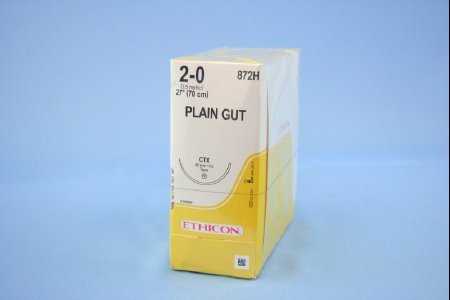 J & J Healthcare Systems - Suture with Needle Absorbable Uncoated Undyed Suture Plain Gut Size 2 - 0 27 Inch Suture 1-Needle 48 mm Length 1/2 Circle Taper Point Needle - 872H