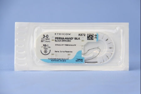 J & J Healthcare Systems Perma-Hand Suture with Needle Nonabsorbable Coated Black Suture Braided Silk Size 3-0 30 Inch Suture 1-Needle 17 mm Length 1/2 Circle Taper Point Needle - K872H