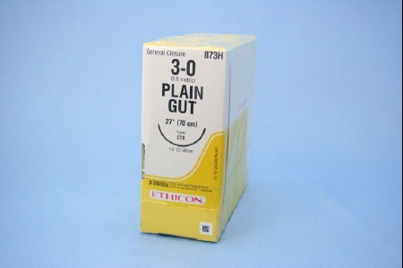J & J Healthcare Systems - Suture with Needle Absorbable Uncoated Undyed Suture Plain Gut Size 3 - 0 27 Inch Suture 1-Needle 48 mm Length 1/2 Circle Taper Point Needle - 873H