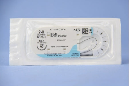 J & J Healthcare Systems Perma-Hand Suture with Needle Nonabsorbable Coated Black Suture Braided Silk Size 2-0 30 Inch Suture 1-Needle 17 mm Length 1/2 Circle Taper Point Needle - K873H
