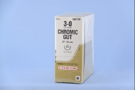 J & J Healthcare Systems Suture with Needle Absorbable Uncoated Undyed Suture Chromic Gut Size 3-0 27 Inch Suture 1-Needle 26 mm Length 5/8 Circle Taper Point Needle - N877H