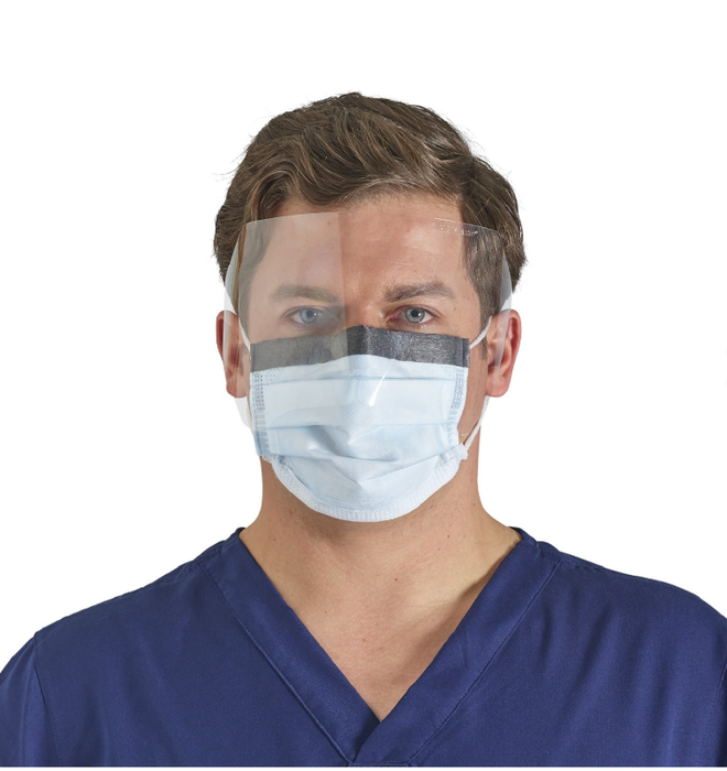 Halyard 28800 - Fluidshield Level 3 Fog-Free Procedure Mask, WrapAround Visor - 25 Masks Per Box