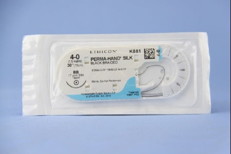 J & J Healthcare Systems Perma-Hand Suture with Needle Nonabsorbable Coated Black Suture Braided Silk Size 4-0 30 Inch Suture 1-Needle 17 mm Length 3/8 Circle Taper Point Needle - K881H
