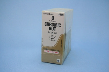 J & J Healthcare Systems Suture with Needle Absorbable Uncoated Undyed Suture Chromic Gut Size 0 27 Inch Suture 1-Needle 26 mm Length 1/2 Circle Taper Point Needle - G124H