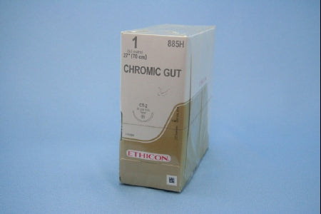 J & J Healthcare Systems Suture with Needle Absorbable Uncoated Undyed Suture Chromic Gut Size 1 27 Inch Suture 1-Needle 26 mm Length 1/2 Circle Taper Point Needle - 885H