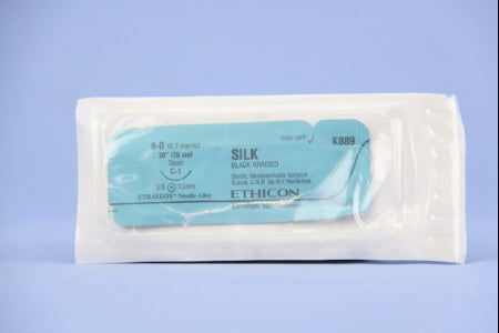 J & J Healthcare Systems Perma-Hand Suture with Needle Nonabsorbable Coated Black Suture Braided Silk Size 6-0 30 Inch Suture 1-Needle 13 mm Length 3/8 Circle Taper Point Needle - K889H