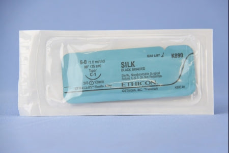 J & J Healthcare Systems Perma-Hand Suture with Needle Nonabsorbable Coated Black Suture Braided Silk Size 5-0 30 Inch Suture 1-Needle 13 mm Length 3/8 Circle Taper Point Needle - K890H