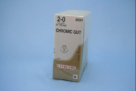 J & J Healthcare Systems - Suture with Needle Absorbable Uncoated Undyed Suture Chromic Gut Size 2 - 0 27 Inch Suture 1-Needle 22 mm Length 1/2 Circle Taper Point Needle - 893H