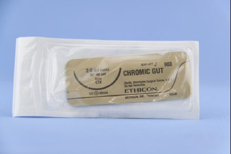 J & J Healthcare Systems - Suture with Needle Absorbable Uncoated Undyed Suture Chromic Gut Size 2 - 0 36 Inch Suture 1-Needle 48 mm Length 1/2 Circle Taper Point Needle - 903H