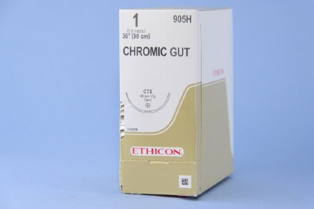 J & J Healthcare Systems Suture with Needle Absorbable Uncoated Undyed Suture Chromic Gut Size 1 36 Inch Suture 1-Needle 48 mm Length 1/2 Circle Taper Point Needle - 905H