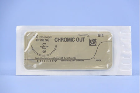 J & J Healthcare Systems - Suture with Needle Absorbable Uncoated Undyed Suture Chromic Gut Size 2 - 0 36 Inch Suture 1-Needle 40 mm Length 1/2 Circle Taper Point Needle - 913H