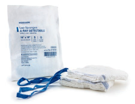 McKesson McKesson Surgical Laparotomy Sponge X-Ray Detectable Cotton 18 X 18 Inch 5 Count Soft Pack Sterile - 16-2118181