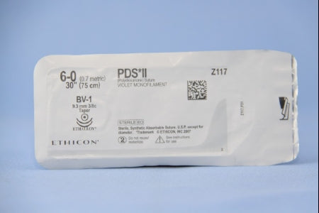 J & J Healthcare Systems PDS II Suture with Needle Absorbable Uncoated Violet Suture Monofilament Polydioxanone Size 6-0 30 Inch Suture Double-Armed 9.3 mm Length 3/8 Circle Taper Point Needle - Z117H