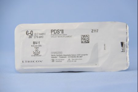 PDS II - Suture with Needle Absorbable Uncoated Violet Suture Monofilament Polydioxanone Size 6 - 0 30 Inch Suture Double-Armed 9.3 mm Length 3/8 Circle Taper Point Needle - Z117H