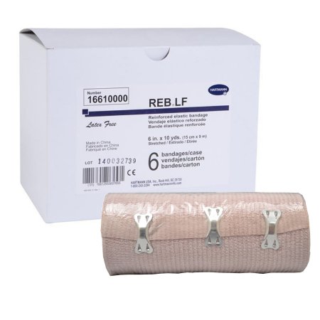 REB - Elastic Bandage 6 Inch X 10 Yard Double Length Standard Compression Clip Detached Closure Tan NonSterile - 16610000