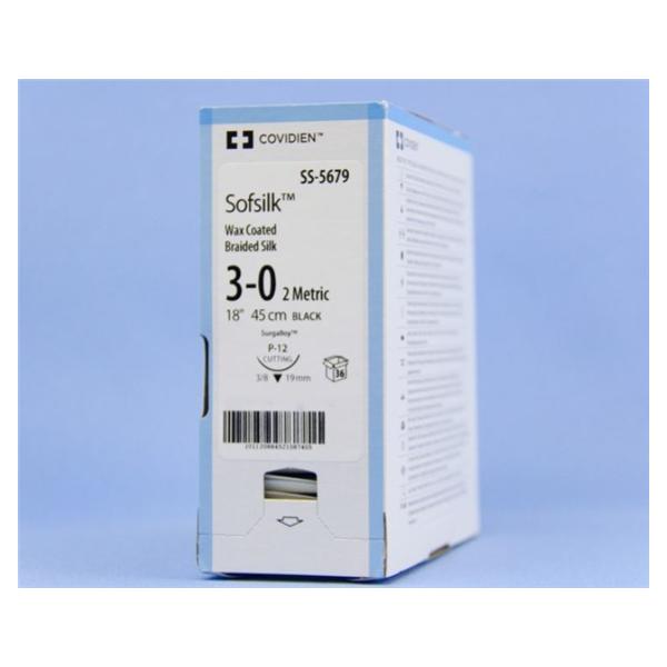 Medtronic MITG-Covidien Suture 3-0 Silk P-12 Sofsilk Black 18" Braid 36/Ca - SS5679