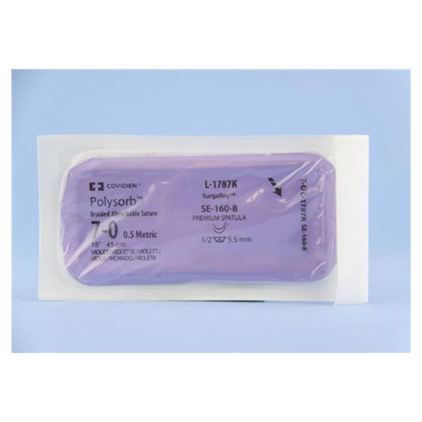 Medtronic MITG-Covidien Suture 7-0 Poly Se-160-8/Se-160-8 Polysorb Violet 18" Double Arm Braid 12/Ca - L1787K