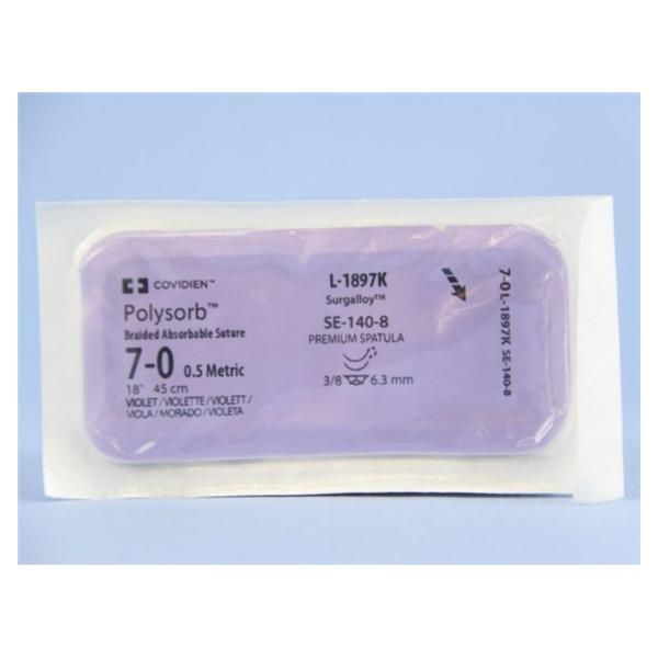 Medtronic MITG-Covidien Suture 7-0 Poly Se-140-8/Se-140-8 Polysorb Violet 18" Double Arm Braid 12/Ca - L1897K