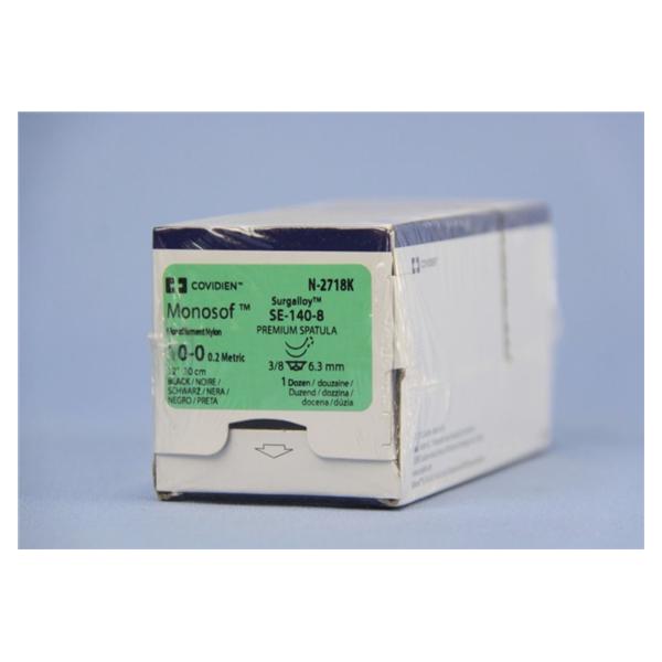 Medtronic MITG-Covidien Suture 10-0 Nyl Se-140-8/Se-140-8 Monosof Black 12" Double Arm Mnflmnt 12/Ca - N2718K
