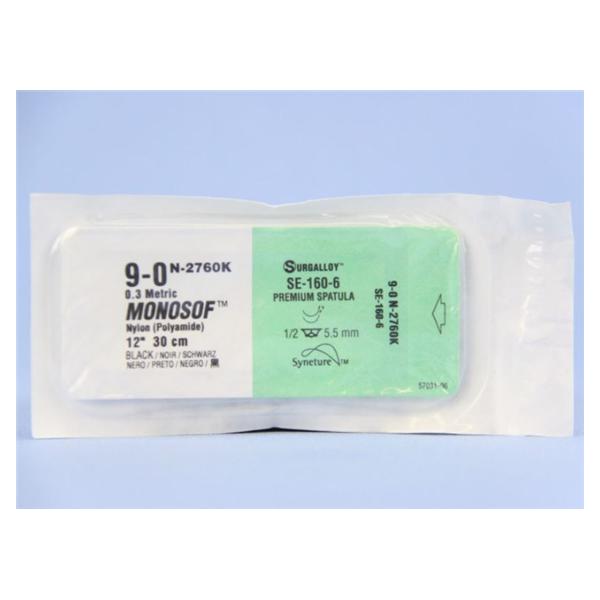 Medtronic MITG-Covidien Suture 9-0 Nyl Se-160-6/Se-160-6 Monosof Black 12" Double Arm Monofilament 12/Ca - N2760K