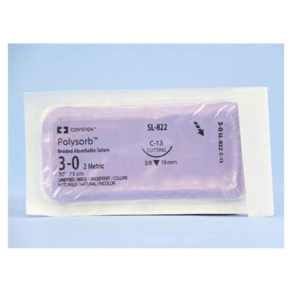 Medtronic MITG-Covidien Suture 3-0 Polyester C-13 Polysorb Undyed 30" Braid 12/Ca - SL822G