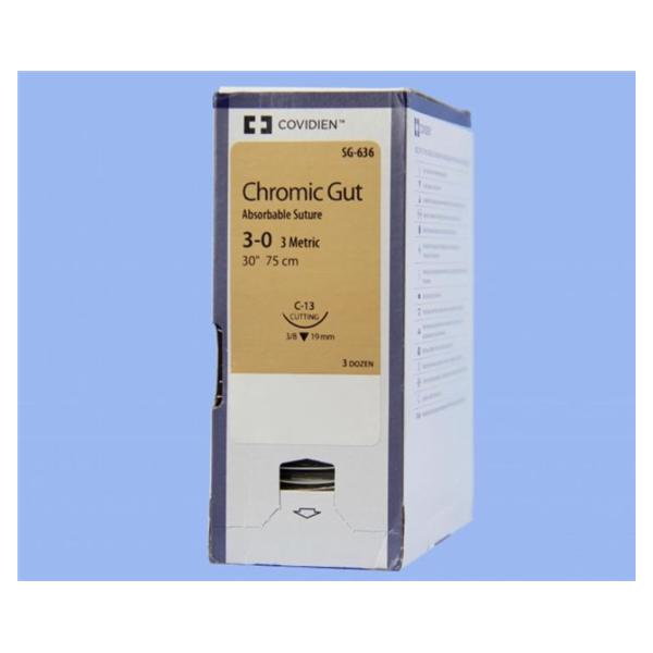 Medtronic MITG-Covidien Suture 3-0 Chromic Gut C-13 Surgigut Undyed 30" Monofilament 36/Ca - SG636