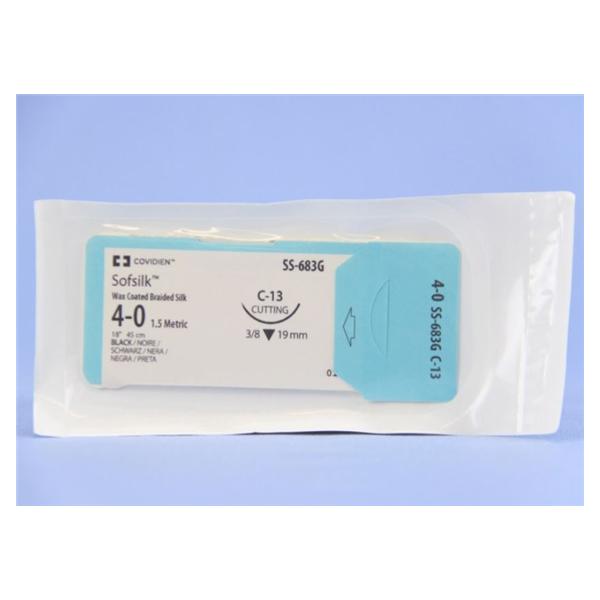 Medtronic MITG-Covidien Suture 4-0 Silk C-13 Sofsilk Black 18" Braid 12/Ca - SS683G