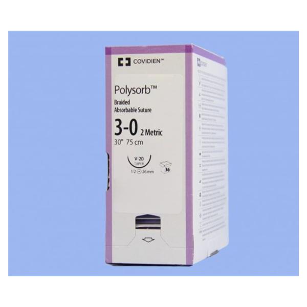 Medtronic MITG-Covidien Suture 3-0 Polyester V-20 Polysorb Violet 30" Braid 36/Ca - GL122