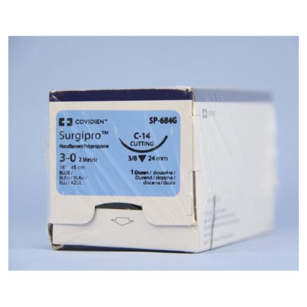 Medtronic MITG-Covidien Suture 3-0 Polypropylene C-14 Surgipro Blue 18" Monofilament 12/Ca - SP684G