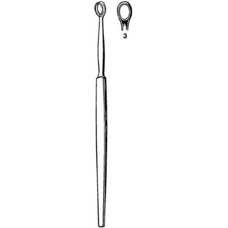 Merit - Dermal Curette Fox 5-1/2 Inch Length Flat Handle Size 3 Tip Straight Blunt Serrated Fenestrated Oval Tip - 98-415