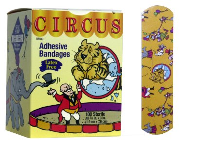 Dukal Stat Strip Adhesive Strip 3/4 X 3 Inch Fabric Rectangle Kid Design (Circus) Sterile - 15600