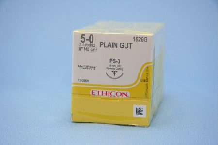 J & J Healthcare Systems - Suture with Needle Absorbable Uncoated Tan Suture Plain Gut Size 5 - 0 18 Inch Suture 1-Needle 16 mm Length 3/8 Circle Reverse Cutting Needle - 1626G