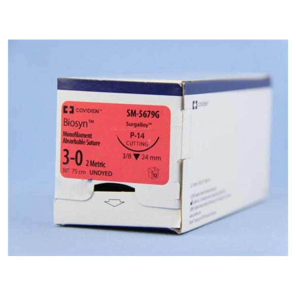 Medtronic MITG-Covidien Suture 3-0 Polyglecaprone P-14 Biosyn Undyed 30" Monofilament 12/Ca - SM5679G