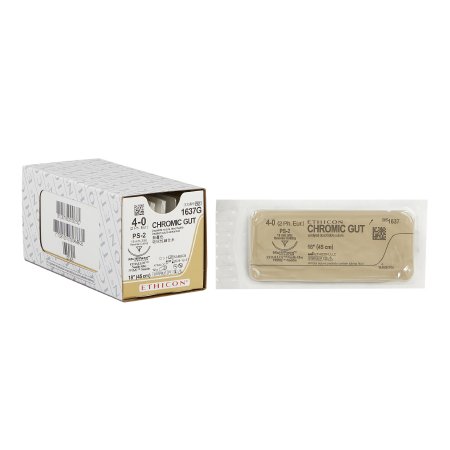 J & J Healthcare Systems - Suture with Needle Absorbable Uncoated Undyed Suture Chromic Gut Size 4 - 0 18 Inch Suture 1-Needle 19 mm Length 3/8 Circle Precision Point - Reverse Cutting Needle - 1637G