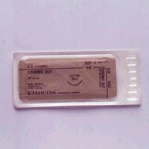 J & J Healthcare Systems Suture with Needle Absorbable Uncoated Undyed Suture Chromic Gut Size 6-0 18 Inch Suture 1-Needle 16 mm Length 1/2 Circle Reverse Cutting Needle - 1641G