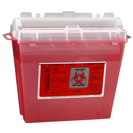 Bemis Sentinel - Sharps Container 10 H X 5-1/4 W X 11 D Inch 1.25 Gallon Translucent Red Base / Translucent Lid Horizontal Entry Rotating Lid - 175 030