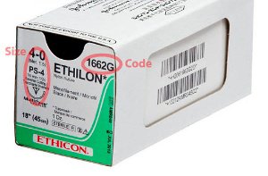 J & J Healthcare Systems Ethilon Suture with Needle Nonabsorbable Uncoated Black Suture Monofilament Nylon Size 4-0 18 Inch Suture 1-Needle 16 mm Length 1/2 Circle Reverse Cutting Needle - 1662G