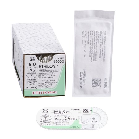 Ethilon - Suture with Needle Nonabsorbable Uncoated Black Suture Monofilament Nylon Size 5 - 0 18 Inch Suture 1-Needle 19 mm Length 3/8 Circle Precision Point - Reverse Cutting Needle - 1666G